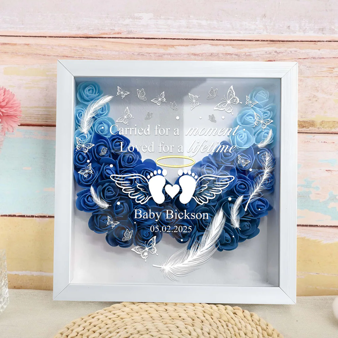 Personalized Baby Memorial Flower Shadow Box, Baby Memorial Keepsake, Mother's Day Gift-forlovever