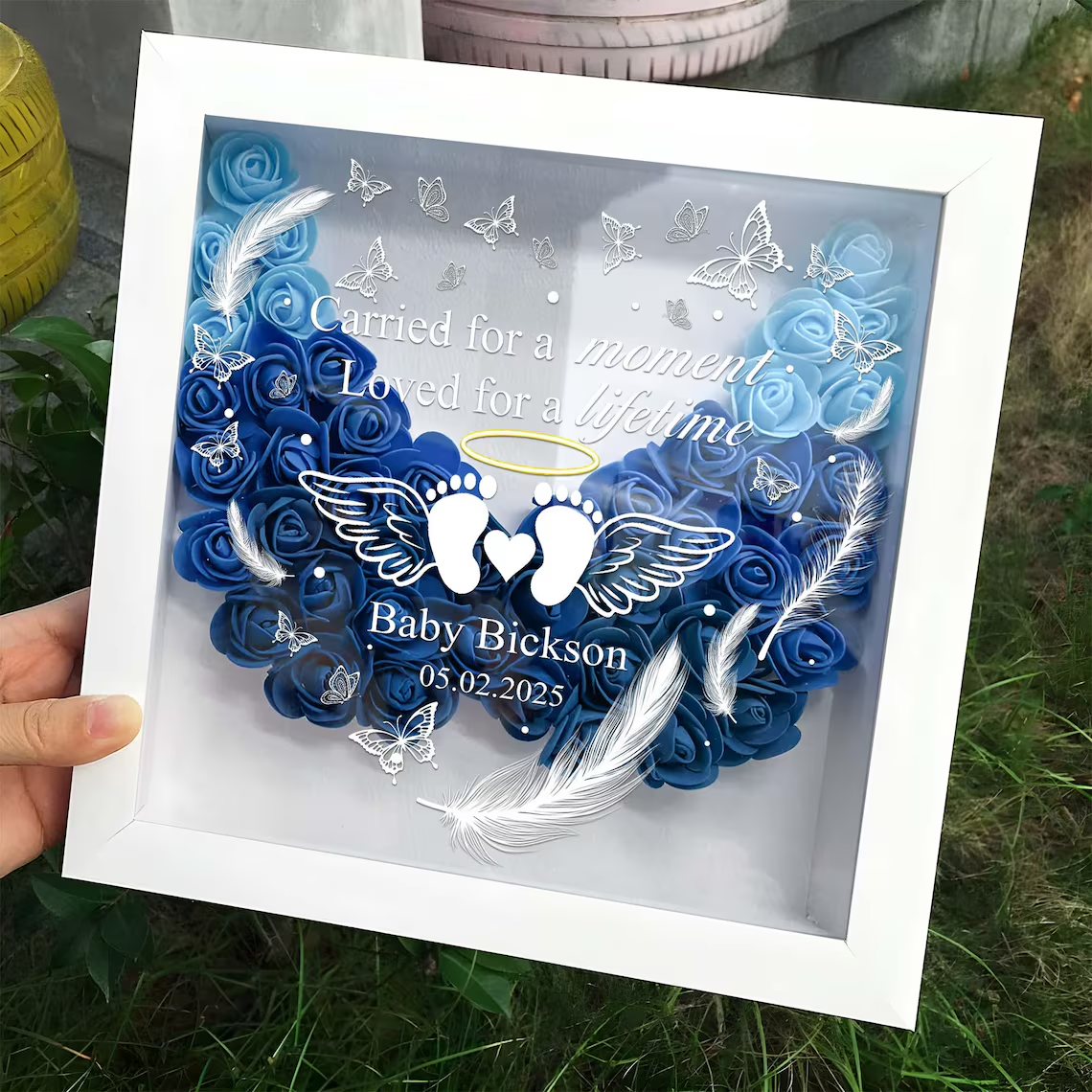 Personalized Baby Memorial Flower Shadow Box, Baby Memorial Keepsake, Mother's Day Gift-forlovever