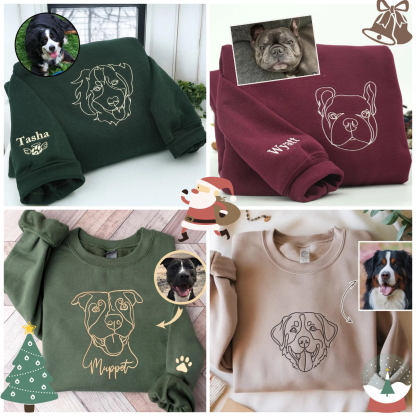 Custom One-line Style Pet Face Embroidered Adult and kid T-shirt,Hoodie,Sweatshirt