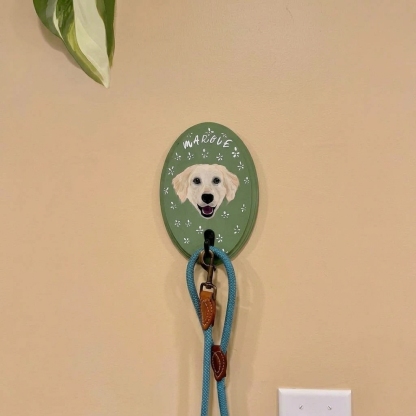 Custom Hand-Painted Pet Tail Hook, Personalized Dog & Cat Portrait Leash Holder, Pet Name Wall Decor, Dog Lover Gift