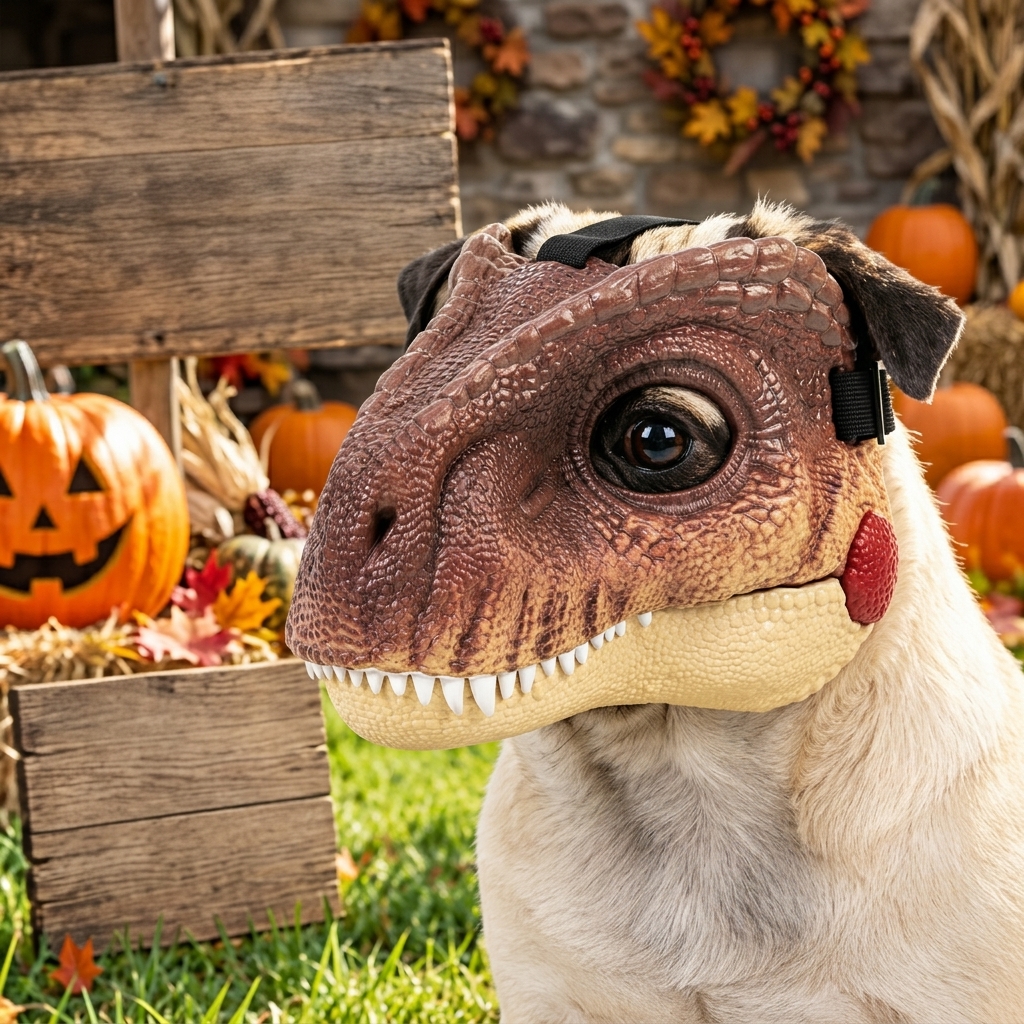 Realistic Dinosaur Dog Mask, Funny T-Rex Pet Costume, Halloween Dog Mask