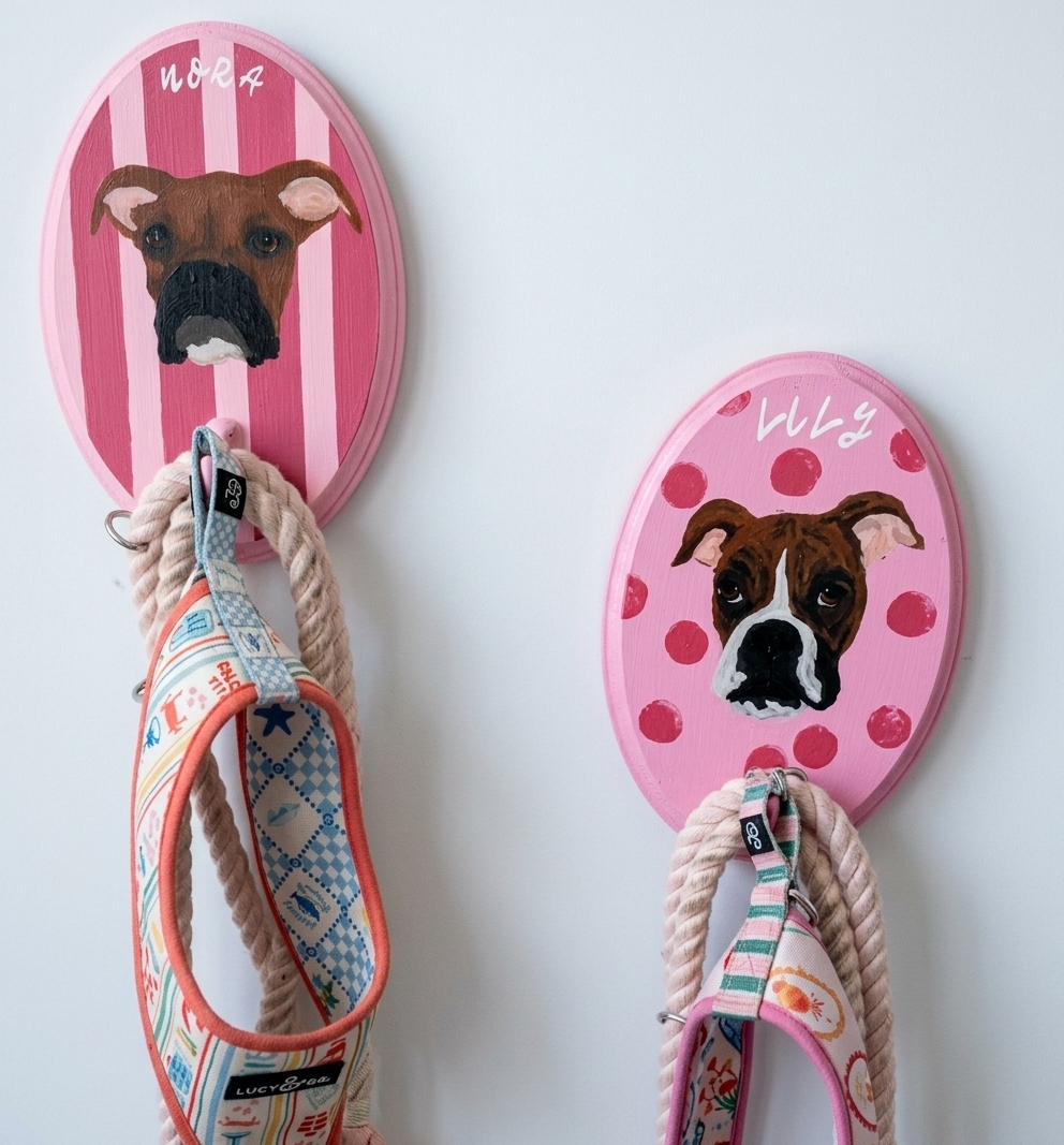 Custom Hand-Painted Pet Tail Hook, Personalized Dog & Cat Portrait Leash Holder, Pet Name Wall Decor, Dog Lover Gift