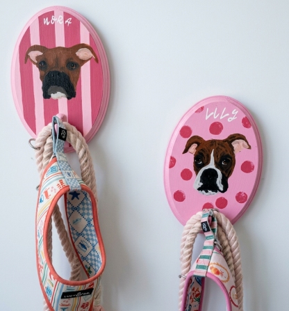 Custom Hand-Painted Pet Tail Hook, Personalized Dog & Cat Portrait Leash Holder, Pet Name Wall Decor, Dog Lover Gift