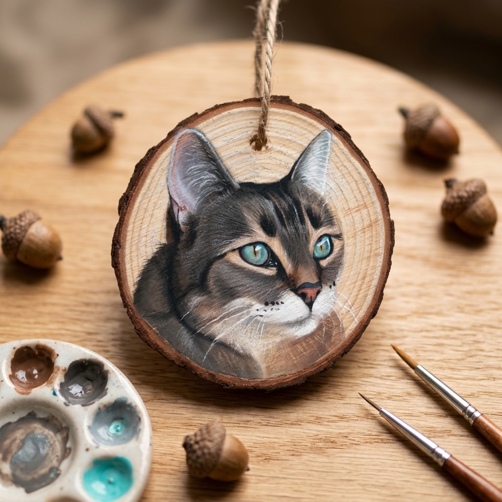 Custom Hand-Painted Pet Portrait Ornament or Magnet, Personalized Wooden Dog & Cat Keepsake, Hand-Drawn Pet Gift