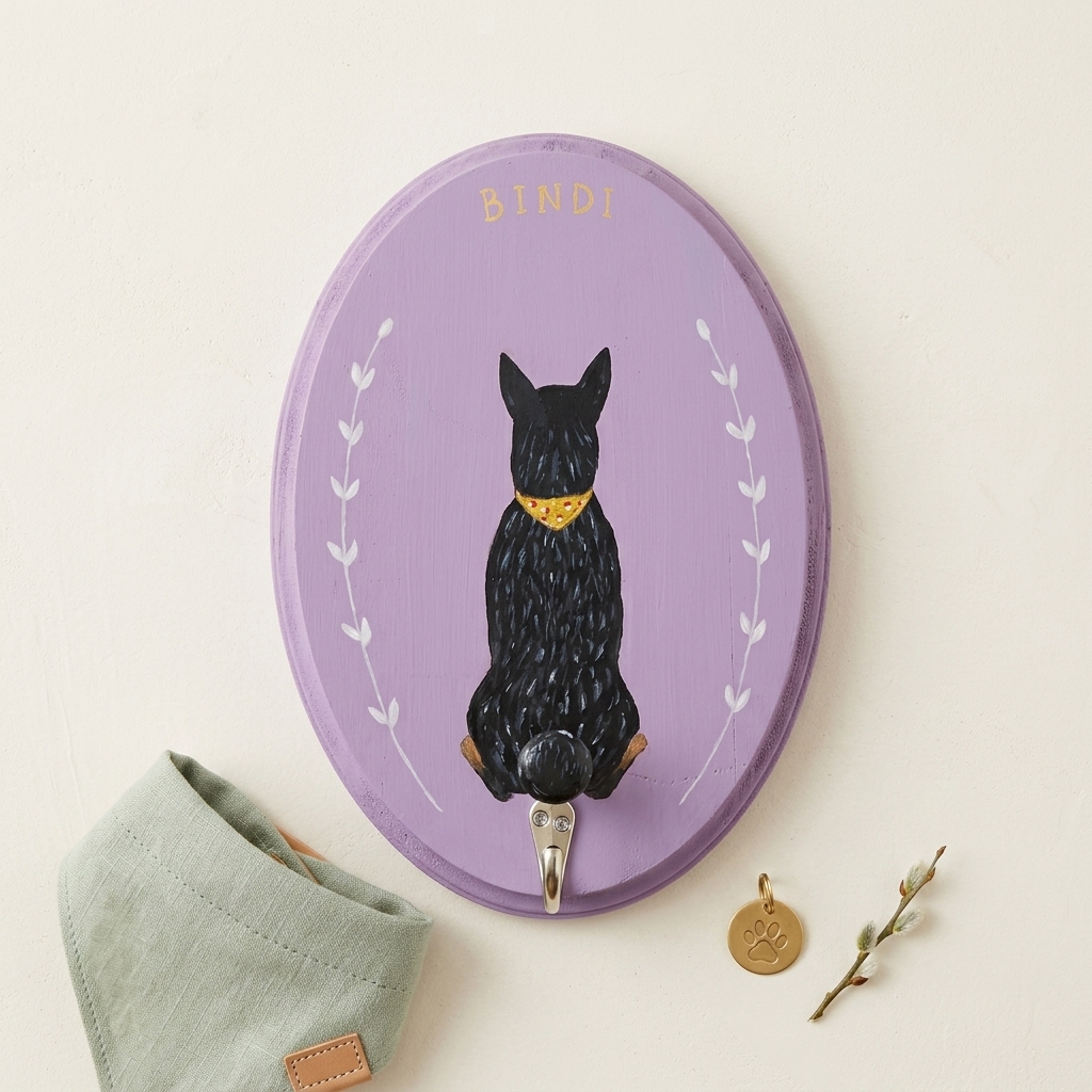 Custom Hand-Painted Pet Leash Holder, Personalized Dog & Cat Portrait Wall Hook, Pet Name Wall Decor, Dog Lover Gift