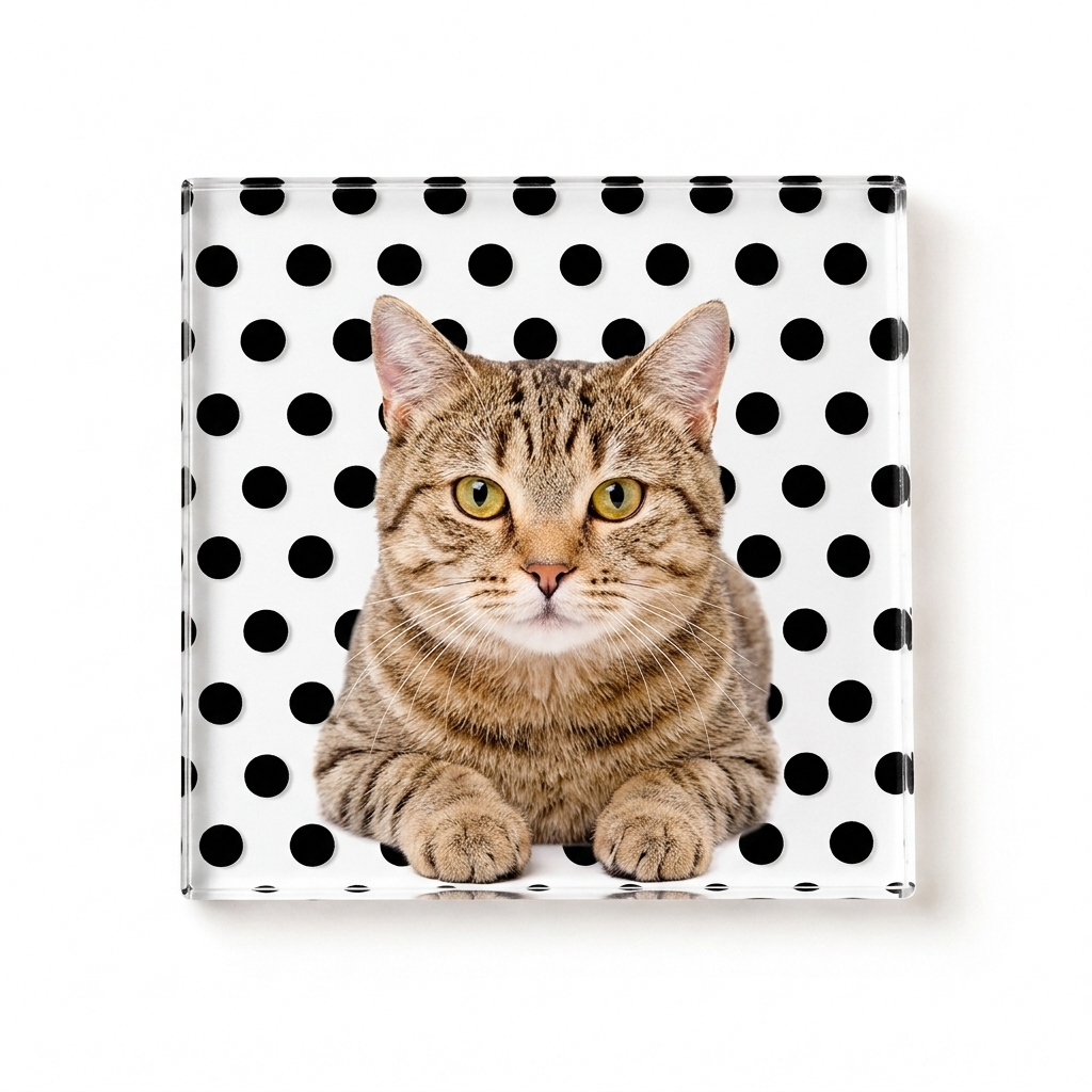 Custom Pet Photo Coaster, Personalized Dog & Cat Coaster with Polka Dot Design, Pet Lover Gift