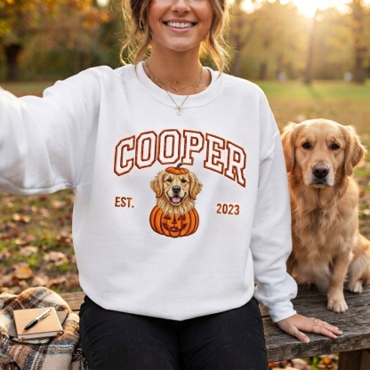 Custom Halloween Pet Portrait Embroidered Sweatshirt – Personalized Dog & Cat Halloween Gift for Pet Lovers
