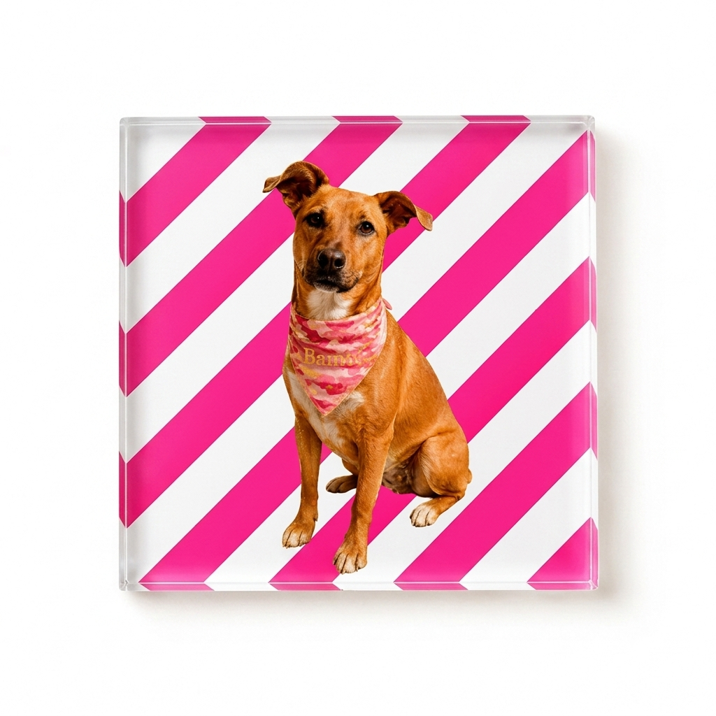 Custom Pet Photo Coaster, Personalized Dog & Cat Coaster with Striped Design, Pet Lover Gift