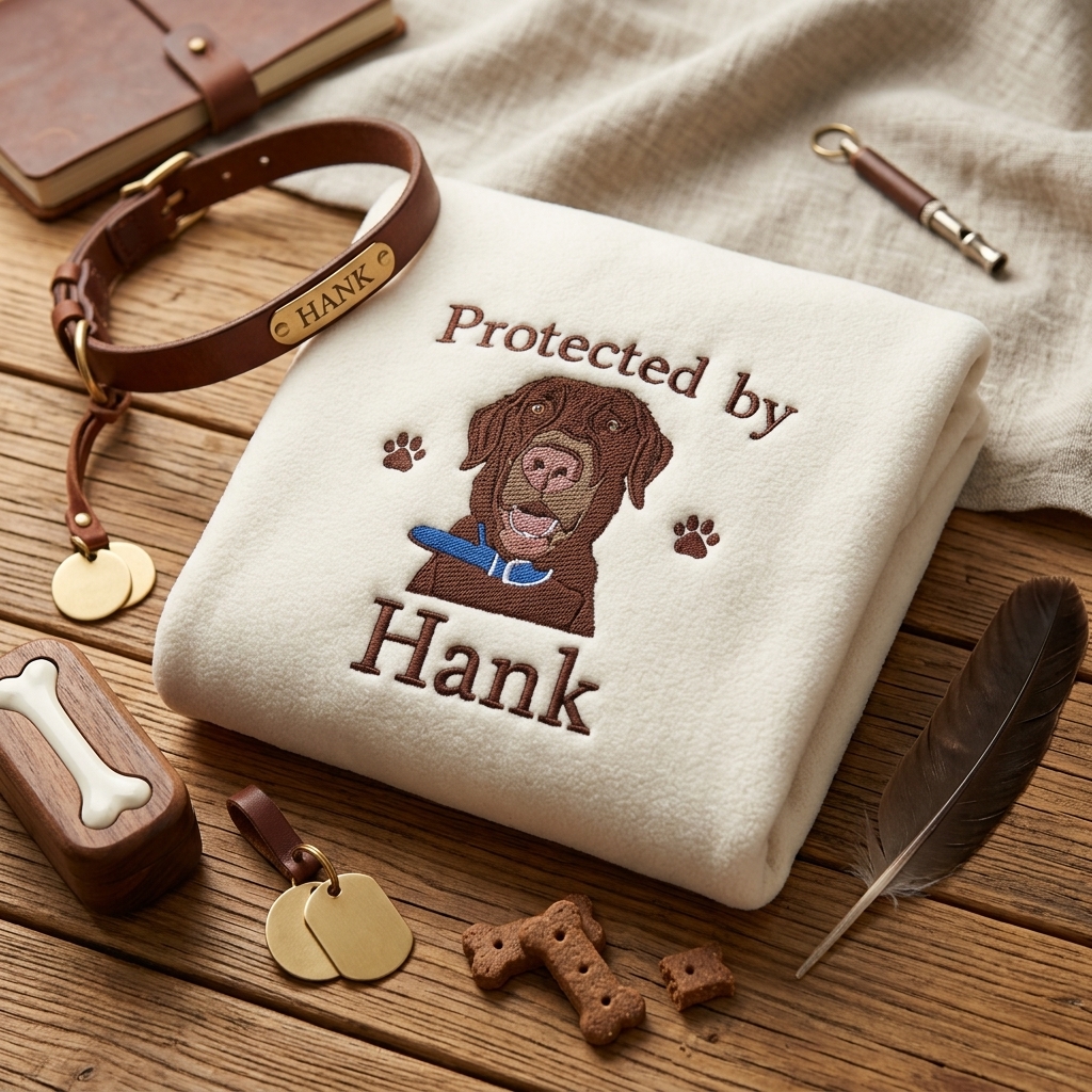 Custom Pet Embroidery Kids Sweatshirt, Personalized Dog Portrait Crewneck, Protected by My Dog Sweatshirt, Custom Pet Name Pullover, Pet Lover Gift