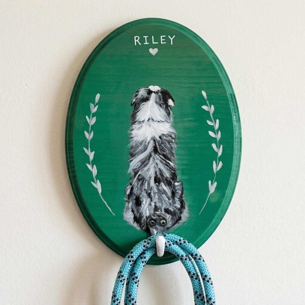 Custom Hand-Painted Pet Leash Holder, Personalized Dog & Cat Portrait Wall Hook, Pet Name Wall Decor, Dog Lover Gift