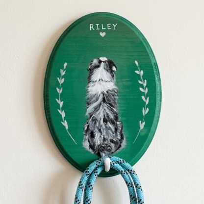 Custom Hand-Painted Pet Leash Holder, Personalized Dog & Cat Portrait Wall Hook, Pet Name Wall Decor, Dog Lover Gift