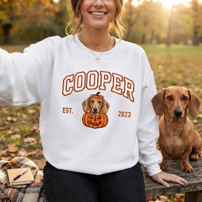 Custom Halloween Pet Portrait Embroidered Sweatshirt – Personalized Dog & Cat Halloween Gift for Pet Lovers