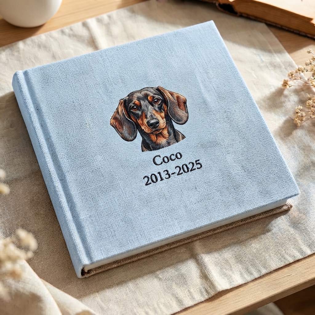 Custom Embroidered Pet Photo Album, Personalized Dog or Cat Memorial Scrapbook, DIY Pet Memory Book, Pet Loss Sympathy Gift