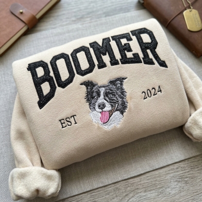 Custom Sequin Pet Embroidered Sweatshirt, Personalized Dog Portrait & Name, Sparkle Letter Design, Custom EST Year, Pet Lover Gift