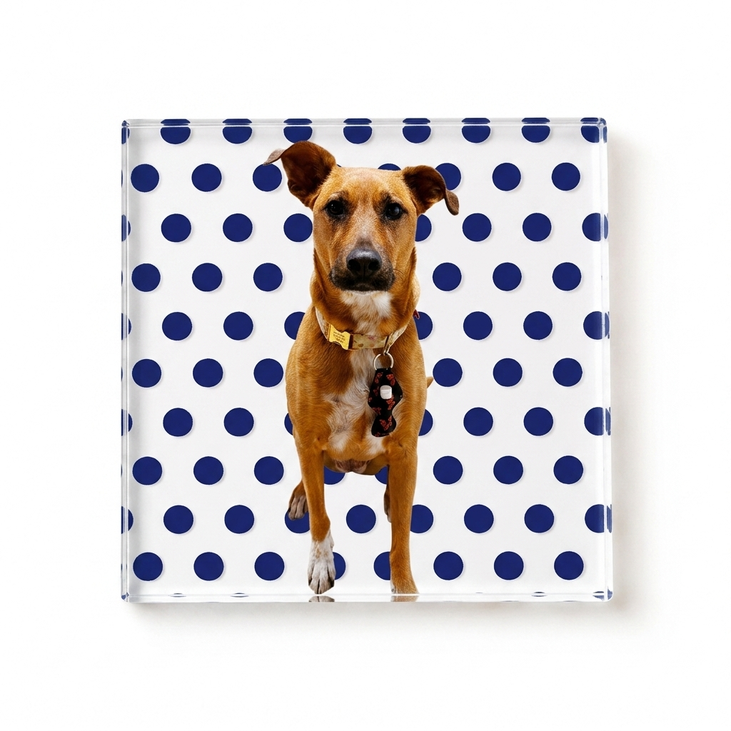 Custom Pet Photo Coaster, Personalized Dog & Cat Coaster with Polka Dot Design, Pet Lover Gift