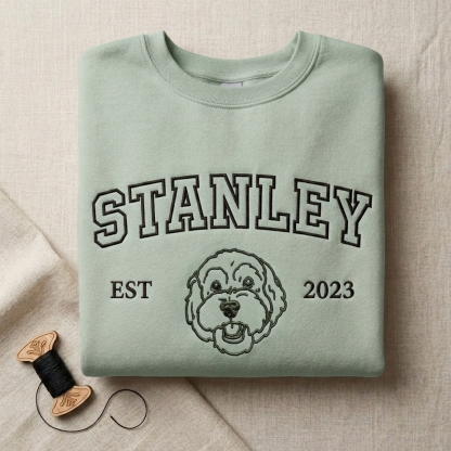 Custom Pet Outline Embroidered Hoodie, Personalized Dog Name & Pet Face from Your Photo, Varsity Style Sweatshirt, Custom EST Year, Dog Lover Gift