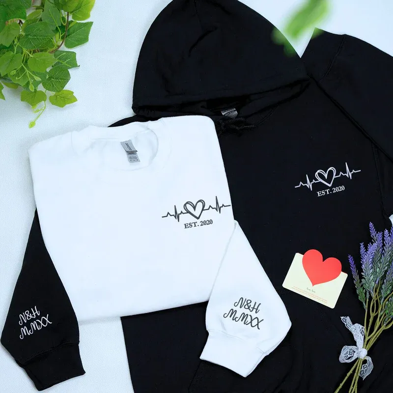 Forlovever Customized Couple's Heart-Fluttering Moment Embroidered Sweatshirt
