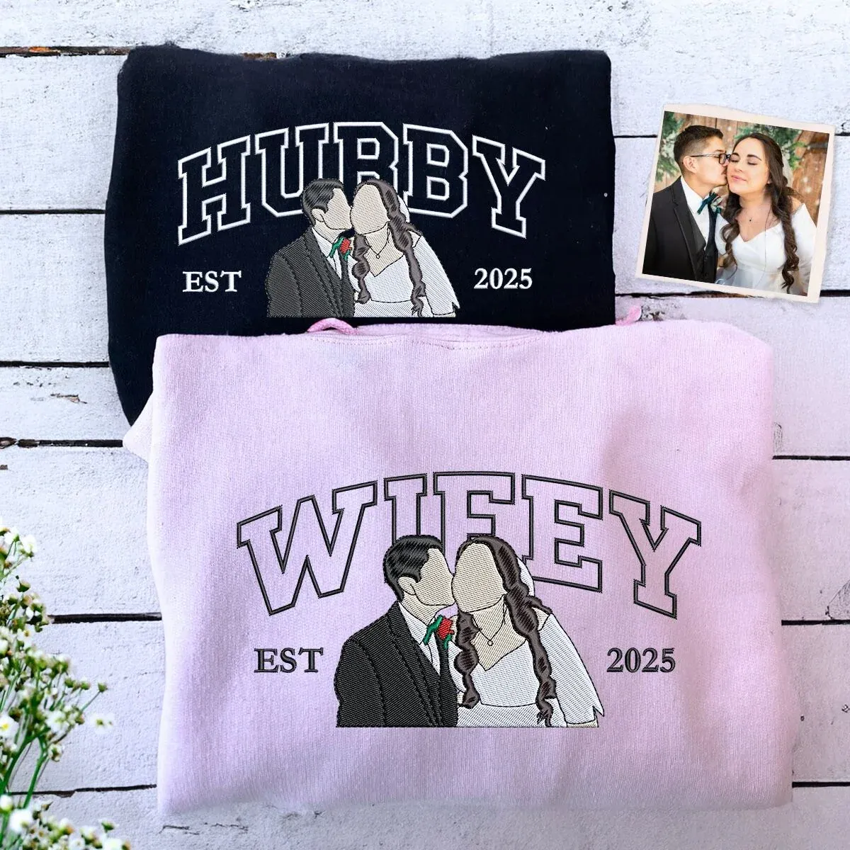 Hubby and Wifey Sweatshirt or Hoodie, Personalized Embroidered Gift Ideas For Married Couples