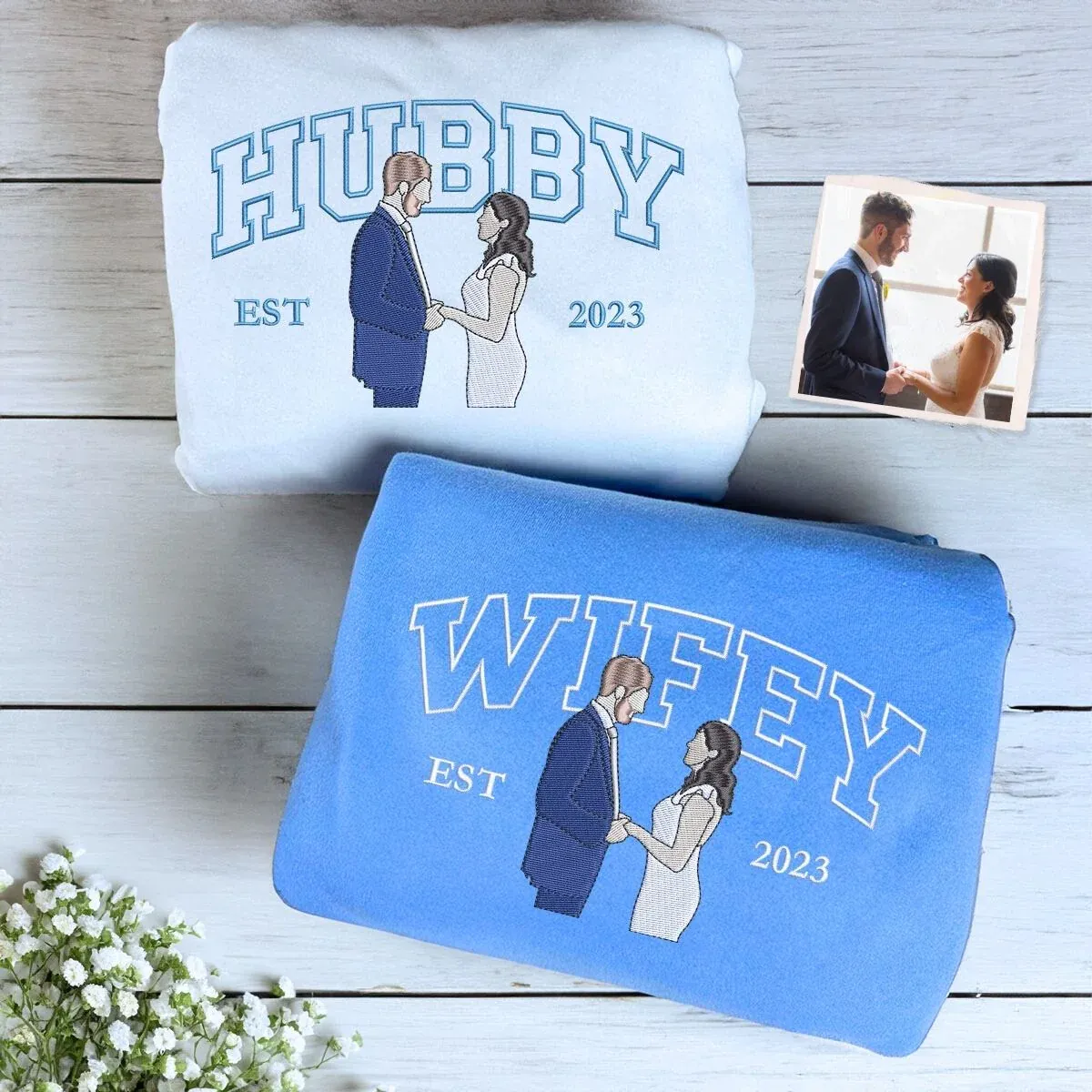 Hubby and Wifey Sweatshirt or Hoodie, Personalized Embroidered Gift Ideas For Married Couples