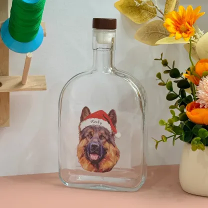 Custom Pet Portrait Christmas Oil Painting Style Whiskey Bottle