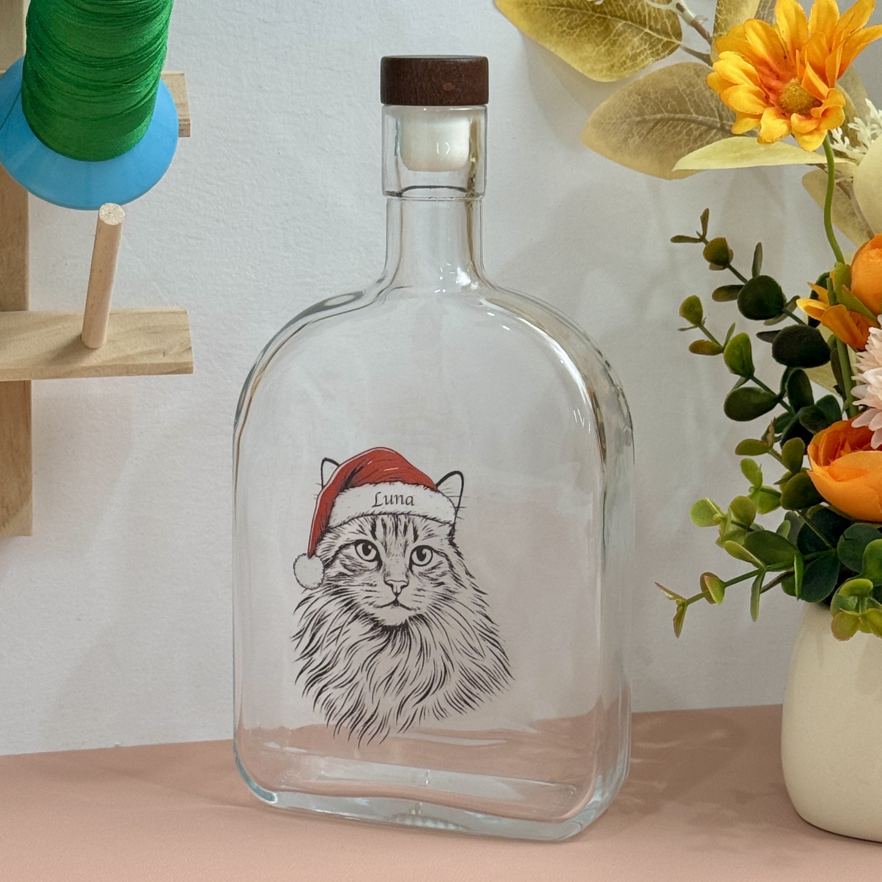 Custom Pet Portrait Christmas Whiskey Bottle