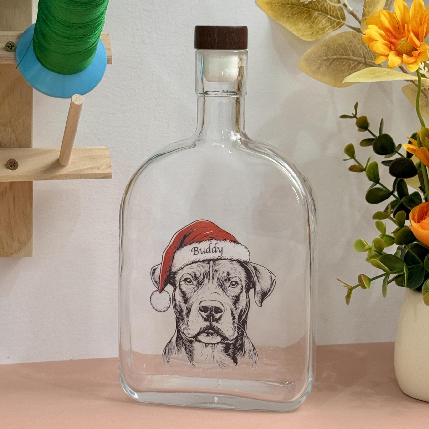 Custom Pet Portrait Christmas Whiskey Bottle