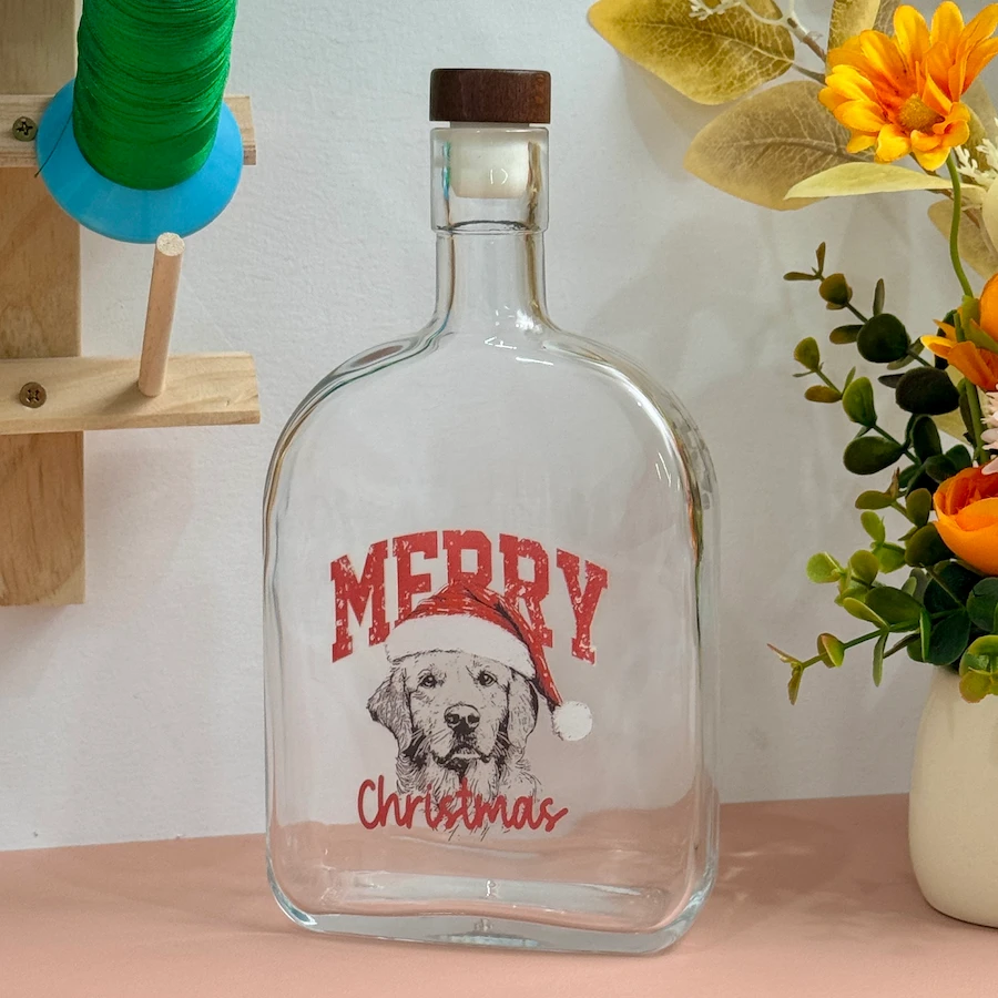 Custom Pet Portrait Christmas Blessing Whiskey Bottle