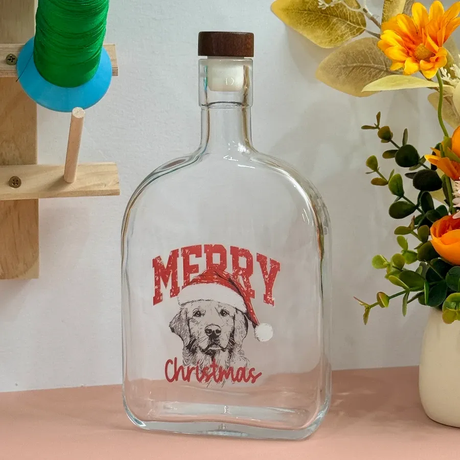 Custom Pet Portrait Christmas Blessing Whiskey Bottle