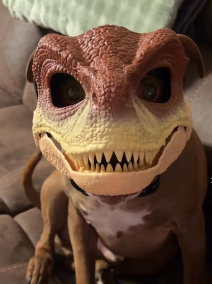 Realistic Dinosaur Dog Mask, Funny T-Rex Pet Costume, Halloween Dog Mask