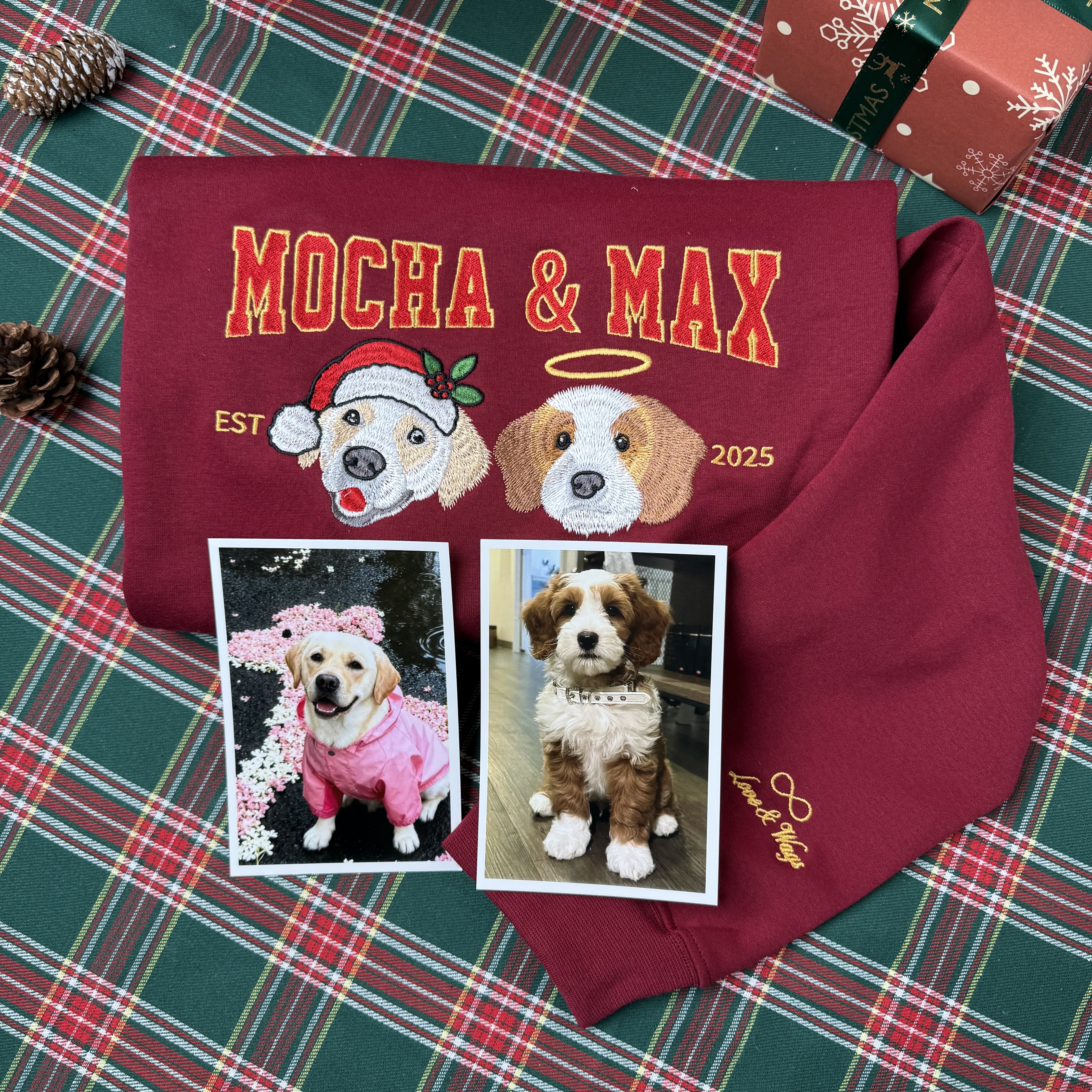 Custom Pet Face Pattern Christmas Classic Embroidered Sweatshirt/Hoodie