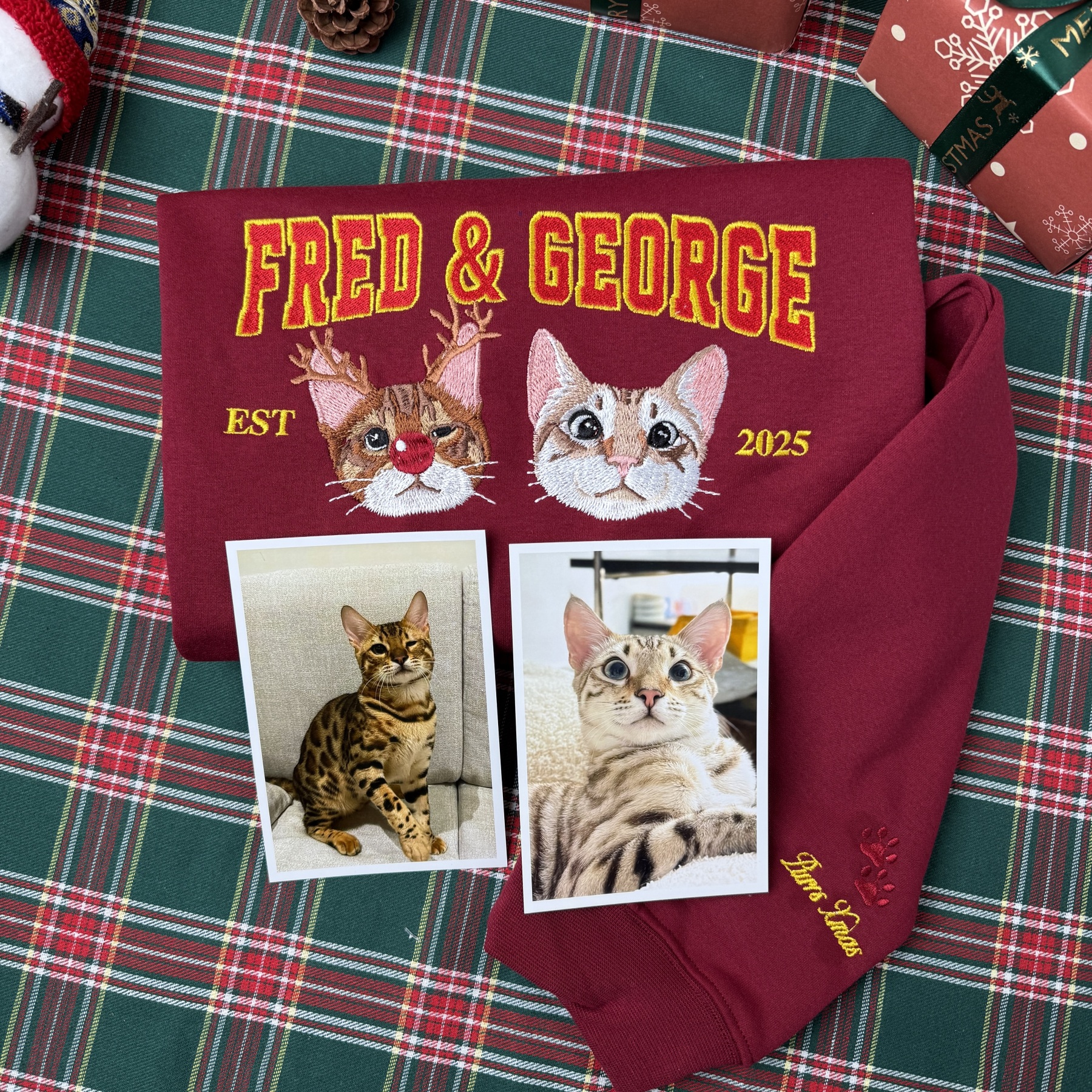 Custom Pet Face Pattern Christmas Classic Embroidered Sweatshirt/Hoodie