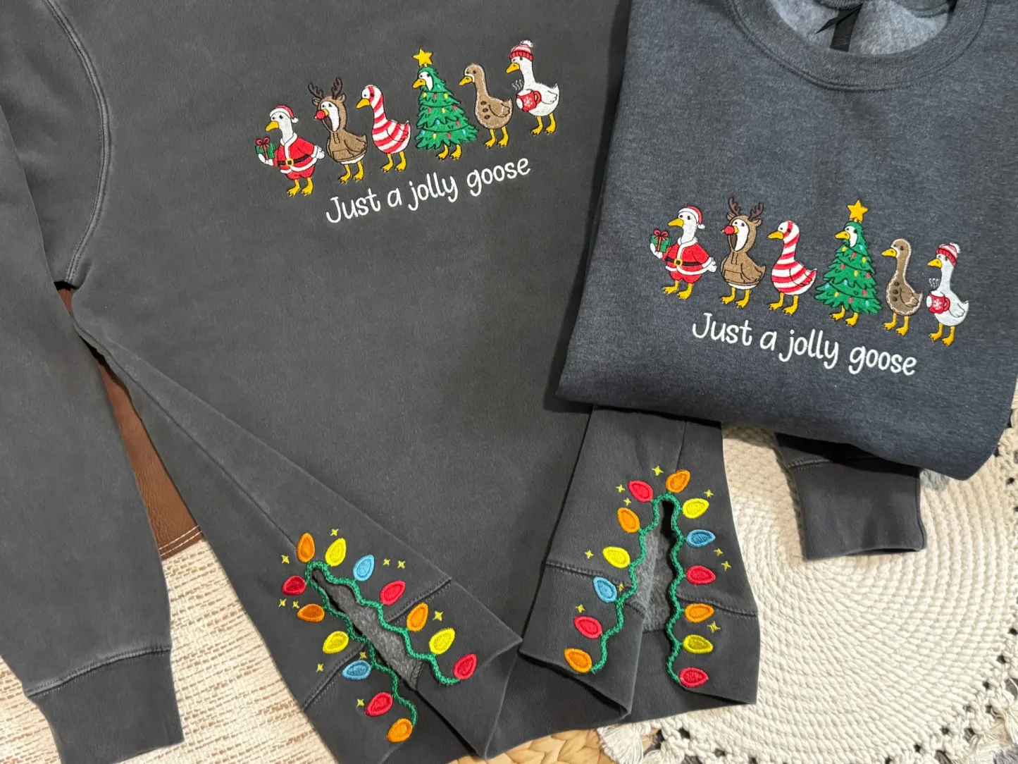 Just A JOLLY Embroidered Goose Crewneck,Christmas Gift For Family