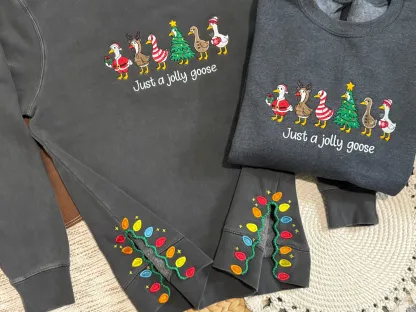 Just A JOLLY Embroidered Goose Crewneck,Christmas Gift For Family