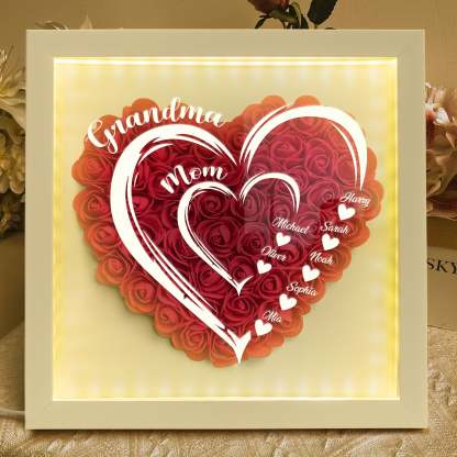 Mom Grandma Hearts Custom Kids' Names - Personalized Flower Shadow Box With LED Light-forlovever