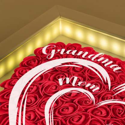Mom Grandma Hearts Custom Kids' Names - Personalized Flower Shadow Box With LED Light-forlovever