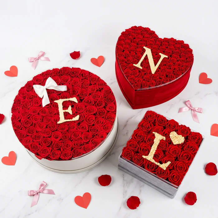 Glitter Rose Box With Initial Couple Gift