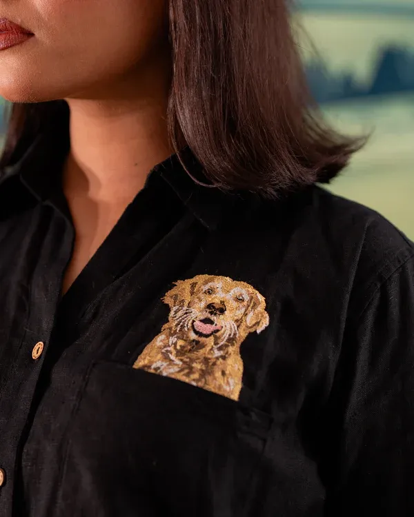 Custom Pet Photo Full Color Embroidered Unisex Pocket Shirt - Formal and Casual-forlovever