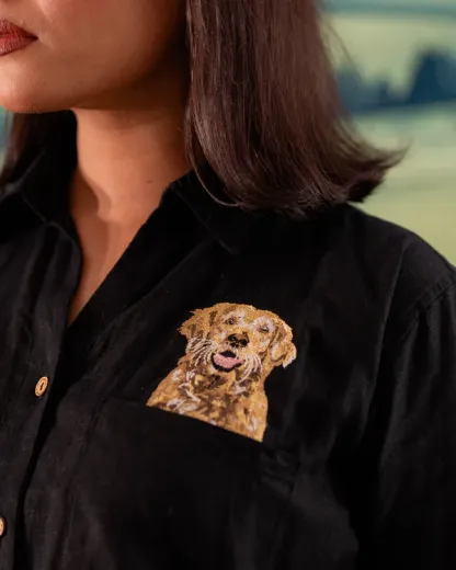 Custom Pet Photo Full Color Embroidered Unisex Pocket Shirt - Formal and Casual-forlovever