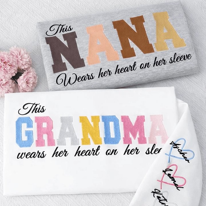 [Embroidery]Personalized Heart On Sleeve Embroidered Sweatshirt | A Thoughtful Gift For Mum & Grandma
