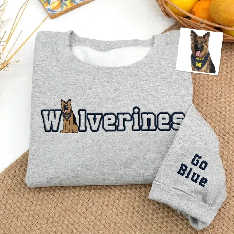 Custom College Team Embroidered Sweatshirt –  Pet Protrait Embroidered Sweatshirt, Personalized College Spirit Wear
