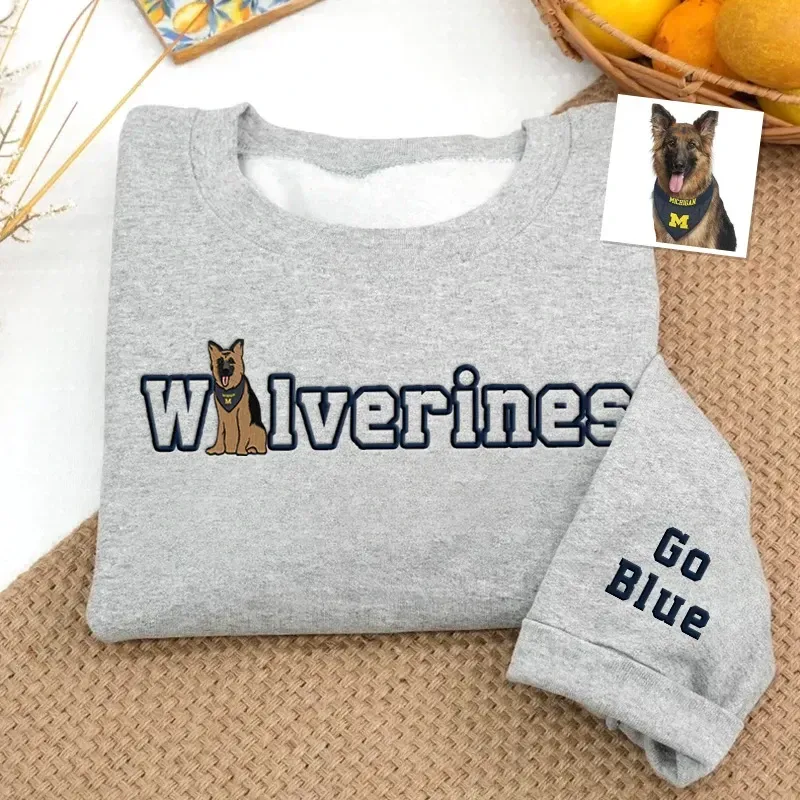 Custom College Team Embroidered Sweatshirt –  Pet Protrait Embroidered Sweatshirt, Personalized College Spirit Wear