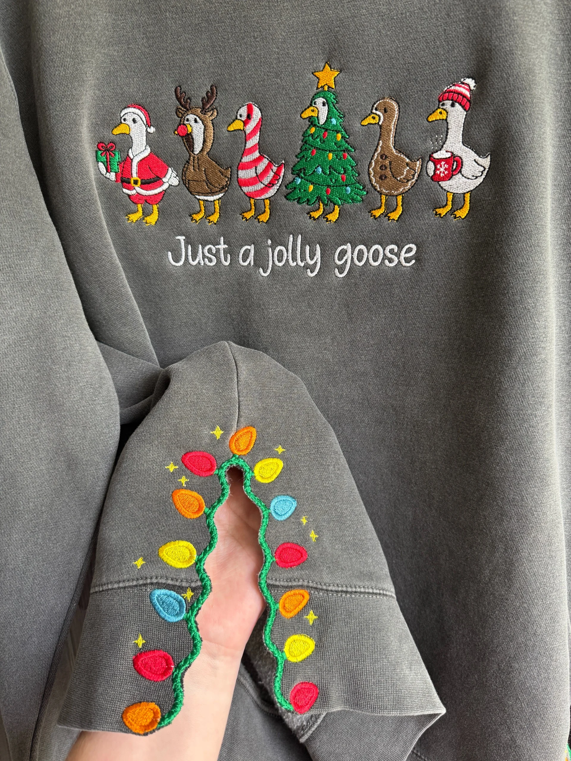 Just A JOLLY Embroidered Goose Crewneck,Christmas Gift For Family