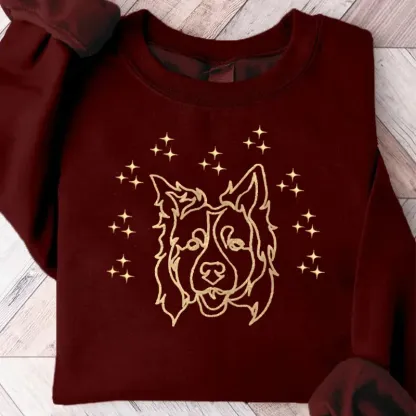 Custom Pet Face Christmas Embroidered Outline Style Sweatshirts, Hoodies, T-Shirts