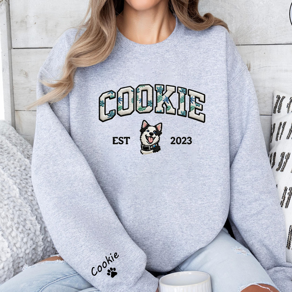 Custom Pet Portrait Floral Applique Embroidered Sweatshirt Hoodie T-shirt
