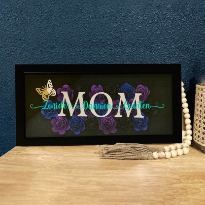 Personalized Mom Flower Shadow Box With Kids Name And Butterflies-forlovever