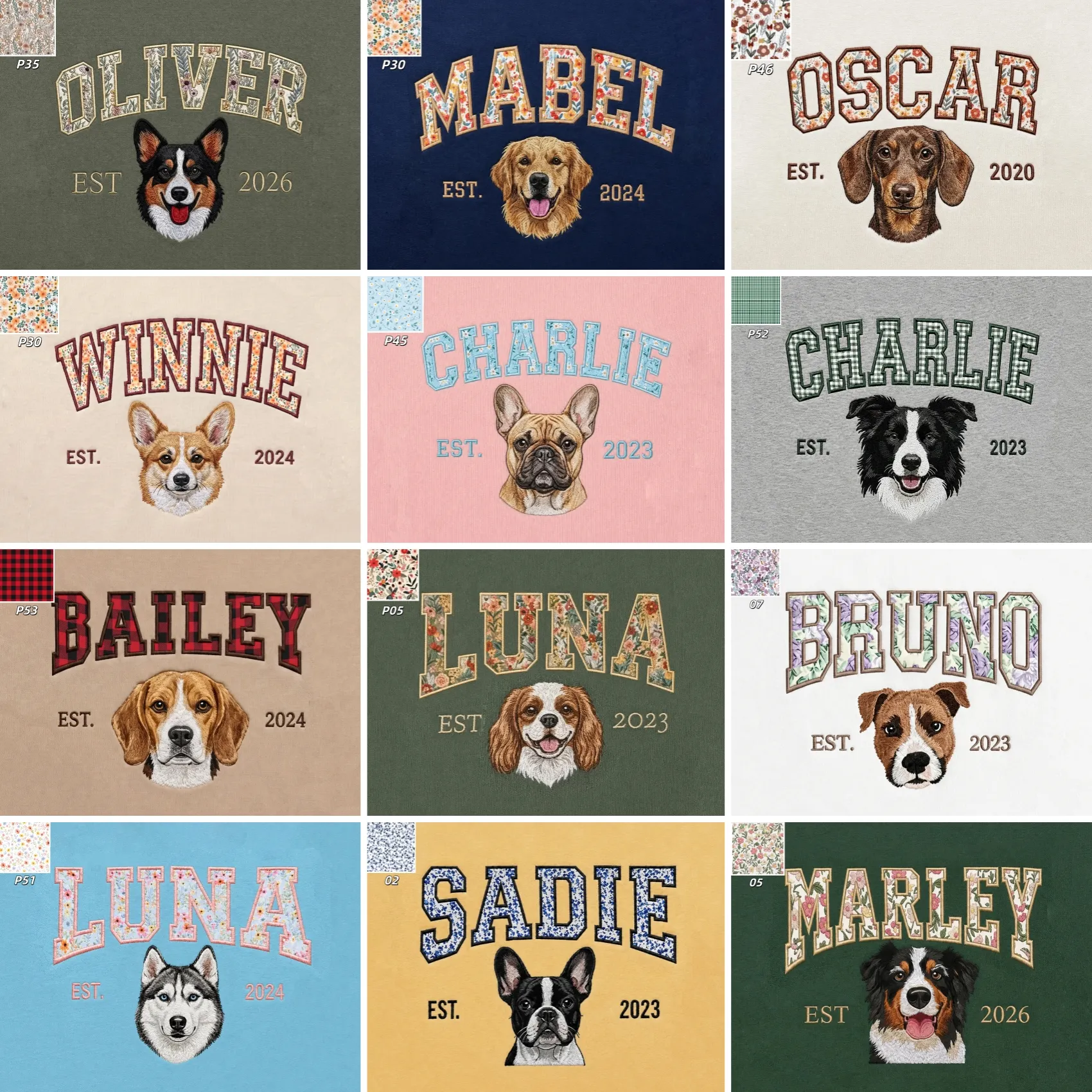 Custom Pet Portrait Embroidered Shirt with Floral Pet Name Back Embroidery Personalized Dog Cat Mom Gift
