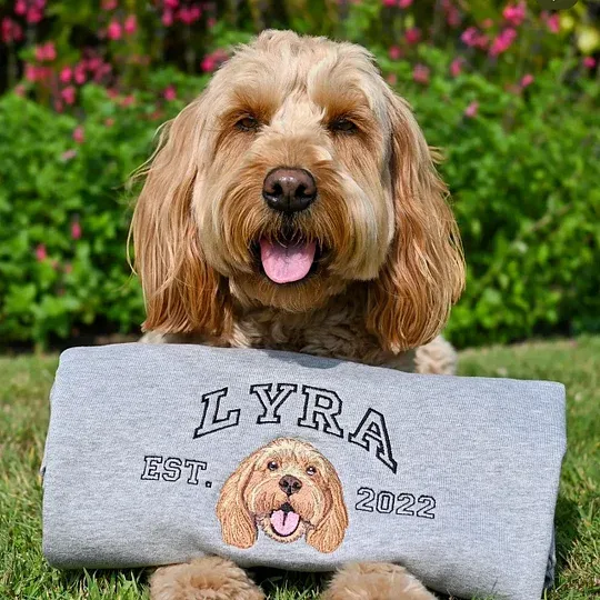 Custom Embroidered Sweatshirt with Dog Face Varsity from Photo, Gift for Pet Lovers