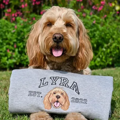 Custom Embroidered Sweatshirt with Dog Face Varsity from Photo, Gift for Pet Lovers