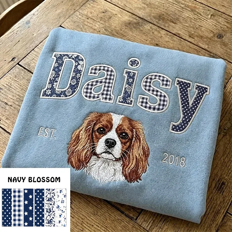 Custom Pet Portrait Patchwork Appliqué Embroidered Sweatshirt Hoodie T-Shirt