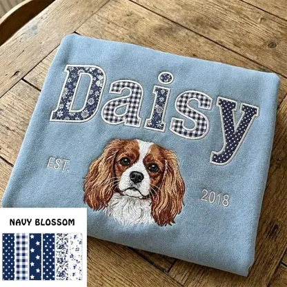 Custom Pet Portrait Patchwork Appliqué Embroidered Sweatshirt Hoodie T-Shirt
